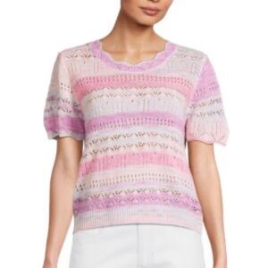 NANETTE nanette lepore Striped Short Sleeve Sweater Pink and Purple Knit L